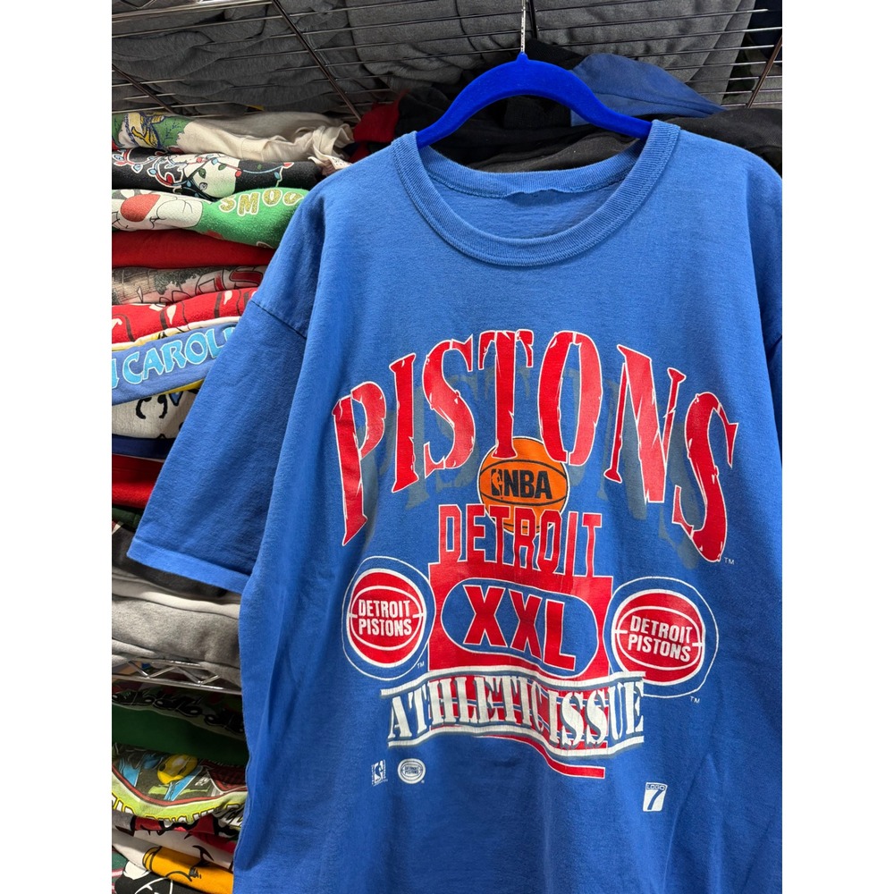 Vintage Detroit Pistons Logo 7 NBA T-Shirt Blue XXL Single Stitch 90s 6633